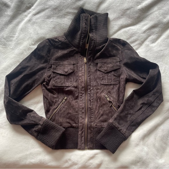 Vegan Suede Brown Bomber Jacket - Picture 3 of 7